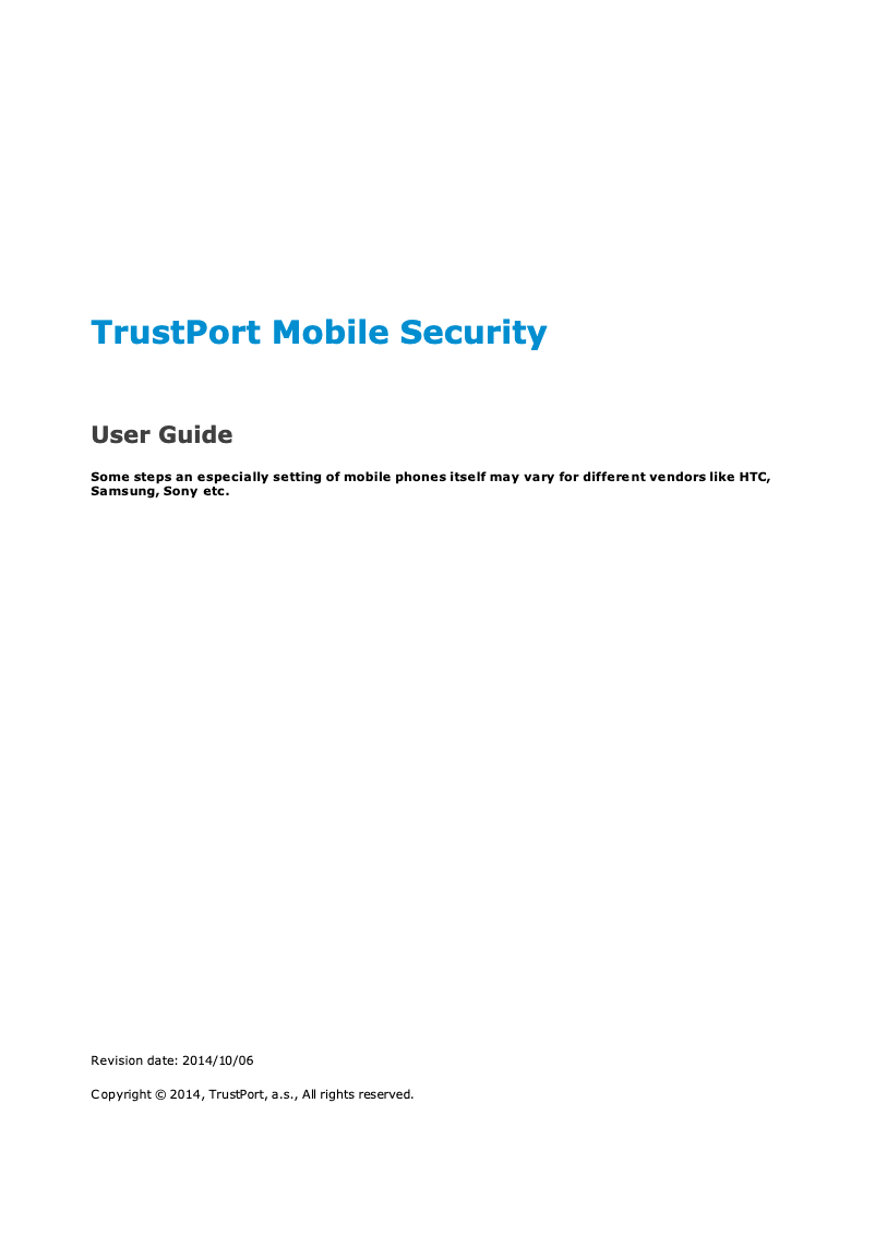 Page 1 de la notice Manuel utilisateur TrustPort Mobile Security