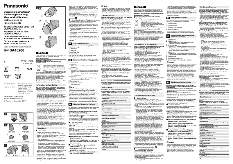 Page 1 of the manual User Manual Panasonic Lumix H-FSA45200