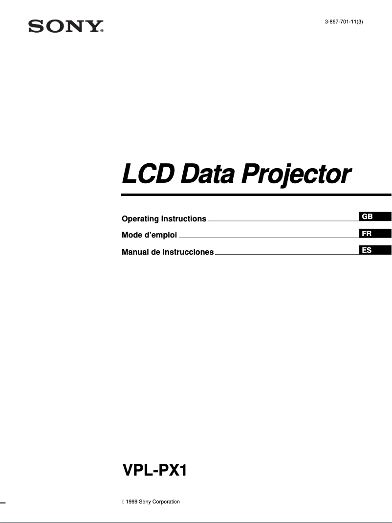 Page 1 of the manual User Manual Sony VPL-PX1