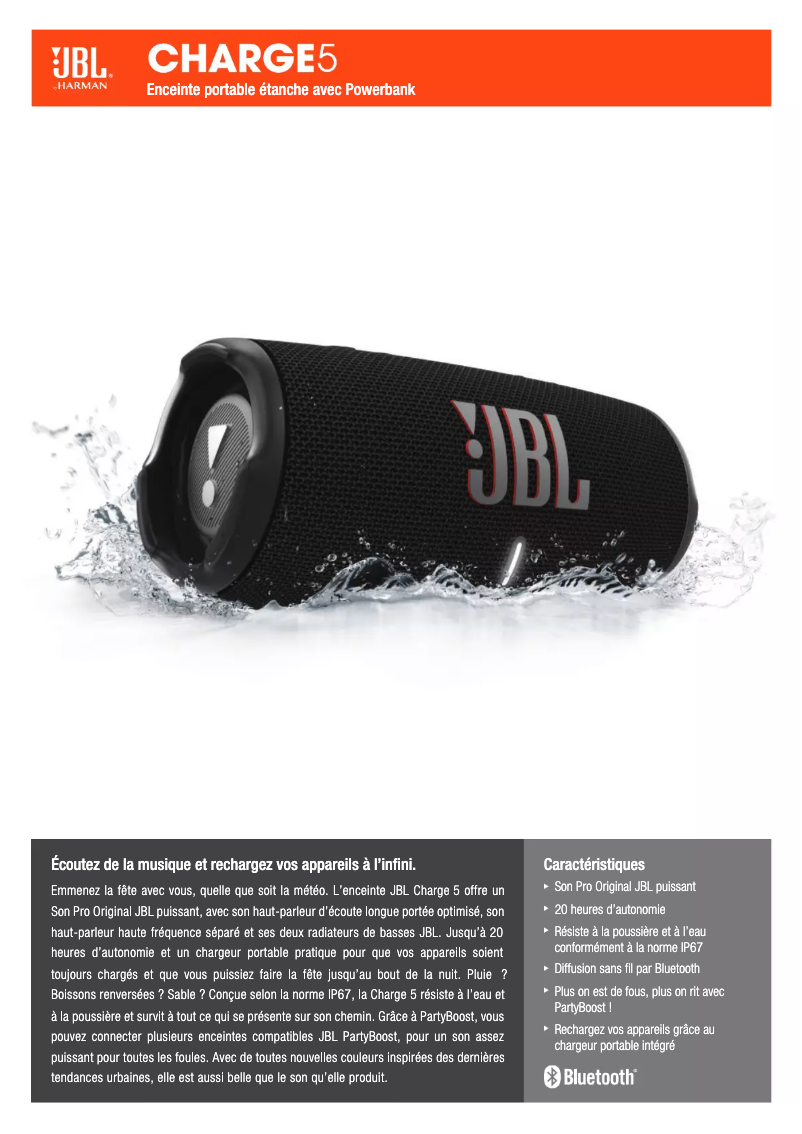 Page 1 of the manual Technical Sheet JBL Charge 5