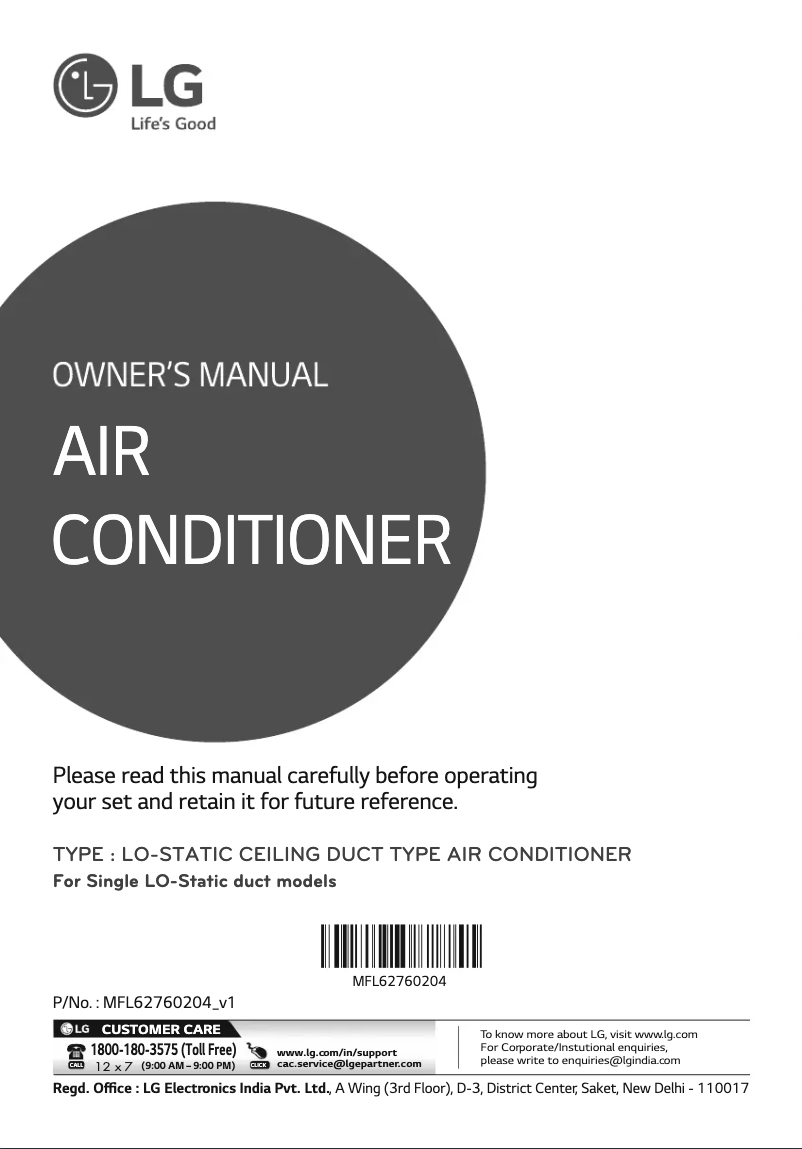 Page 1 of the manual User Manual LG JBNQ18GB2A1