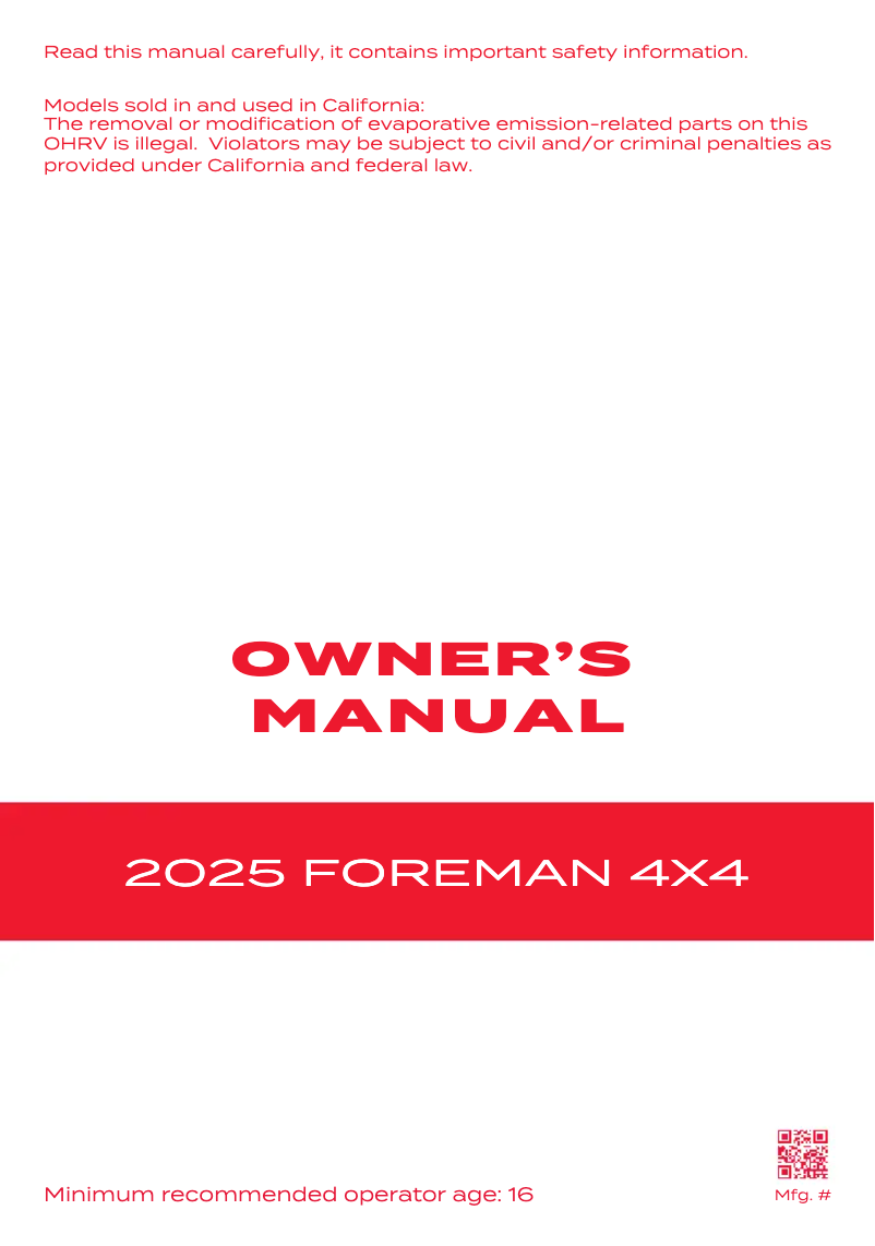 First page image of the manual for Foreman 4X4 (2025)