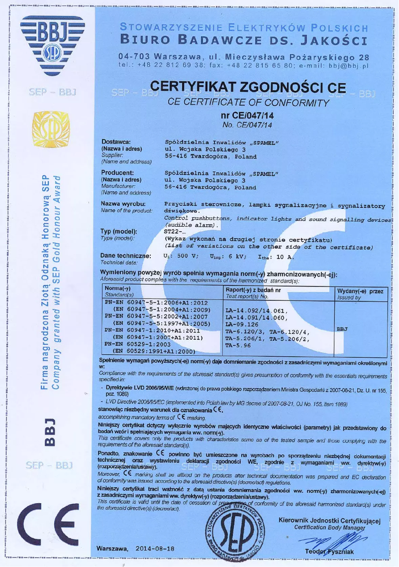 Page 1 of the manual User Manual Spamel ST22-LN