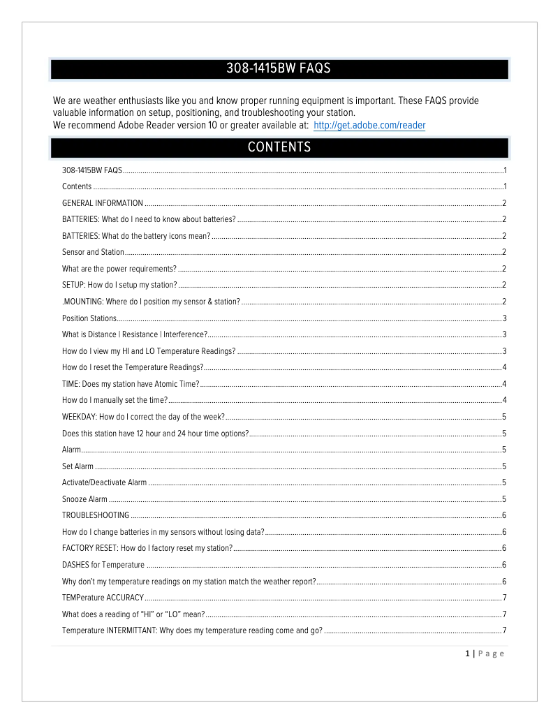 Page 1 of the manual FAQ La Crosse Technology 308-1415BW