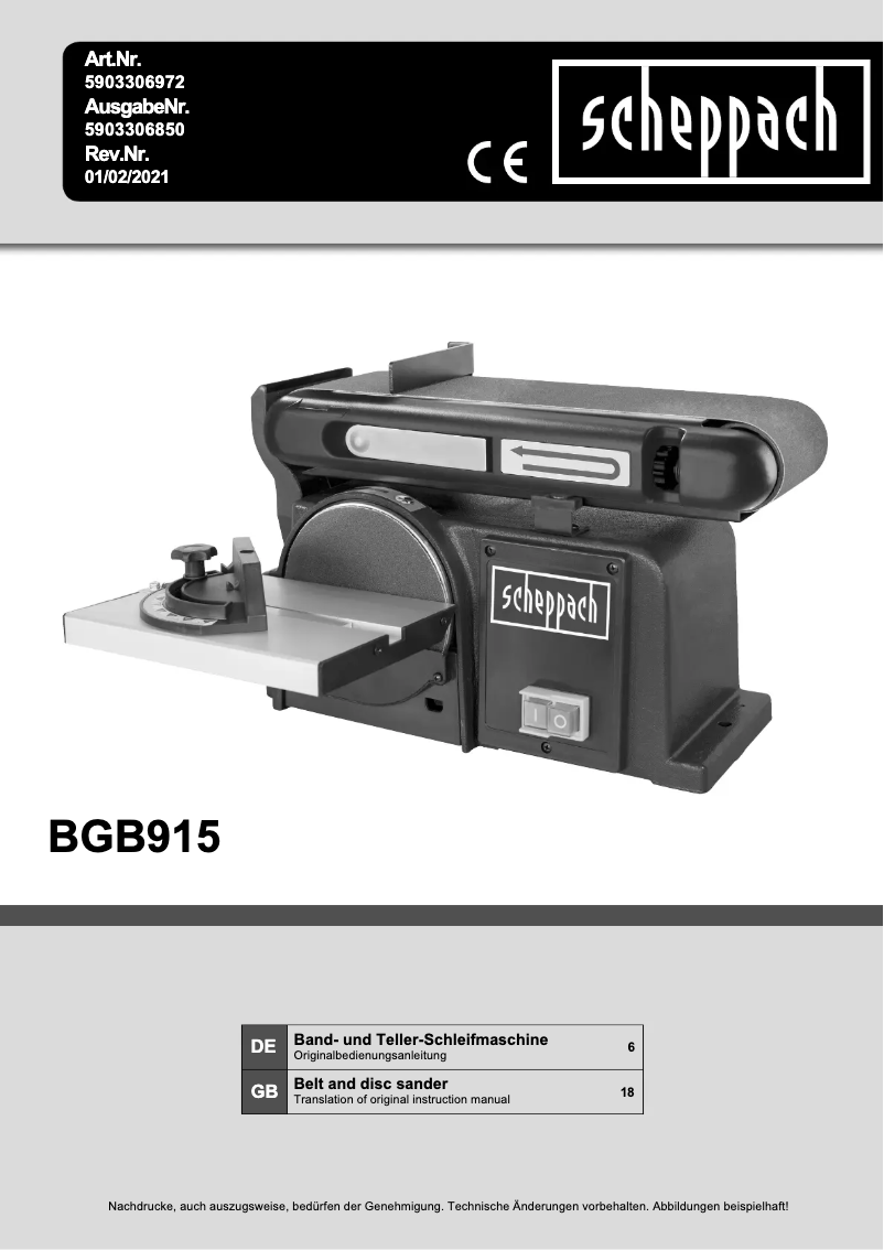 Page 1 of the manual User Manual Scheppach BGB915