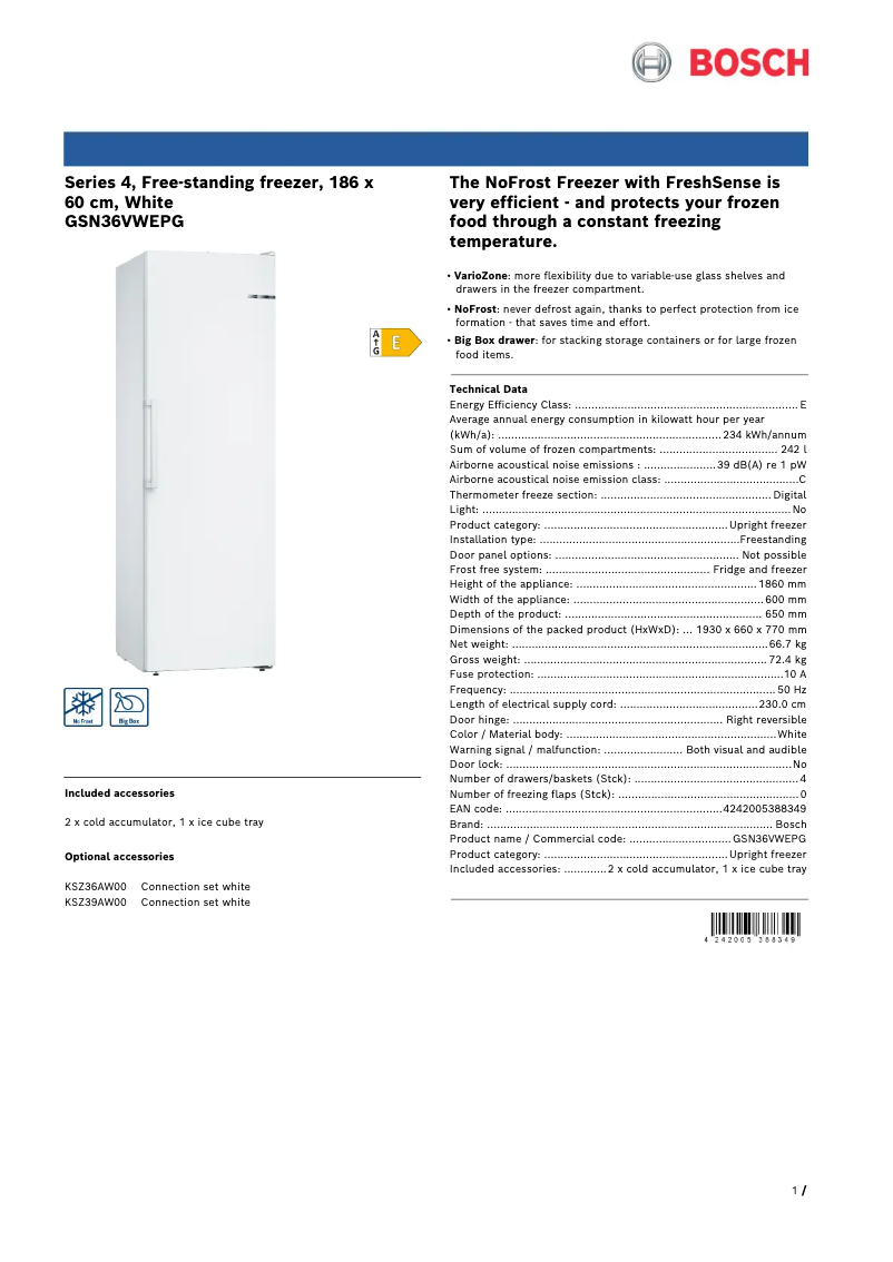 First page image of the manual for GSN36VWEPG