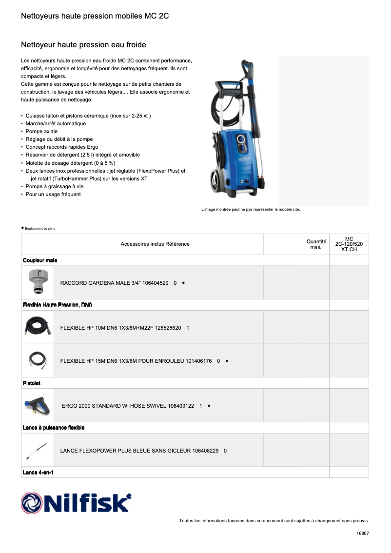 Page 1 of the manual Technical Sheet Nilfisk MC 2