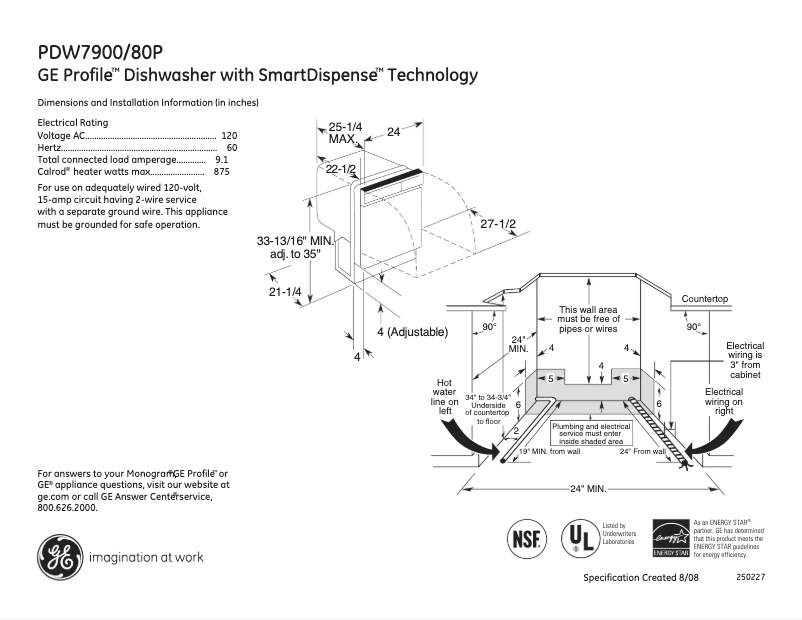 Page 1 of the manual Technical Sheet GE PDW7980PSS