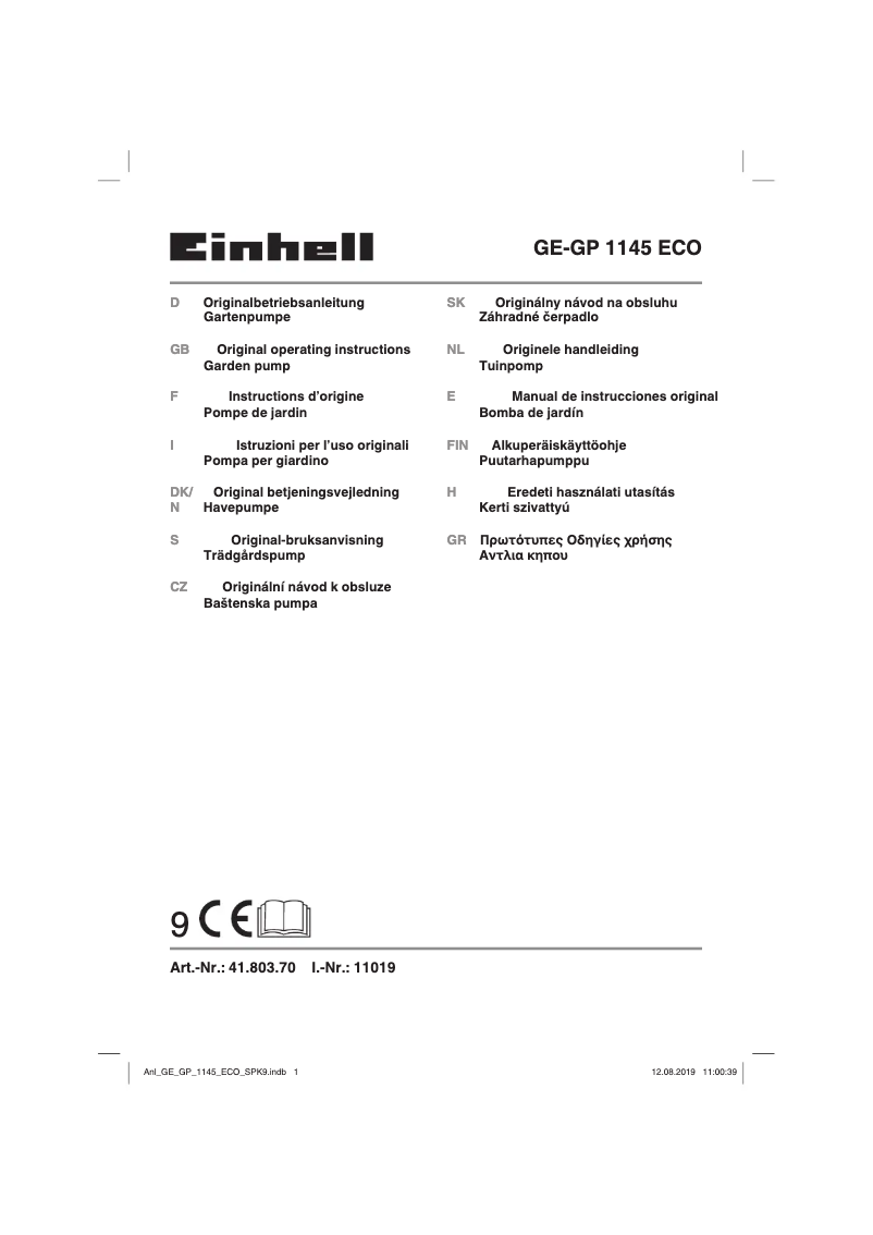 Page 1 of the manual User Manual Einhell GE-GP 1145 ECO