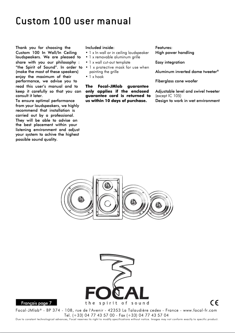 Page 1 of the manual User Manual Focal Custom IC 105