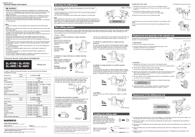 Page 1 of the manual User Manual Shimano SL-R780