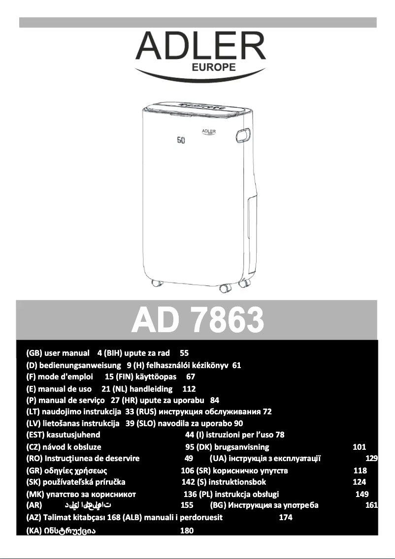 First page image of the manual for AD 7863