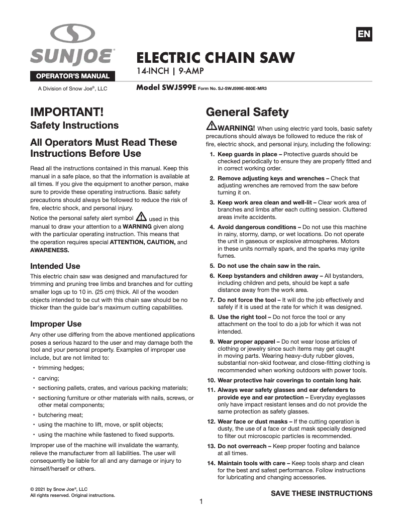 First page image of the manual for SWJ599E