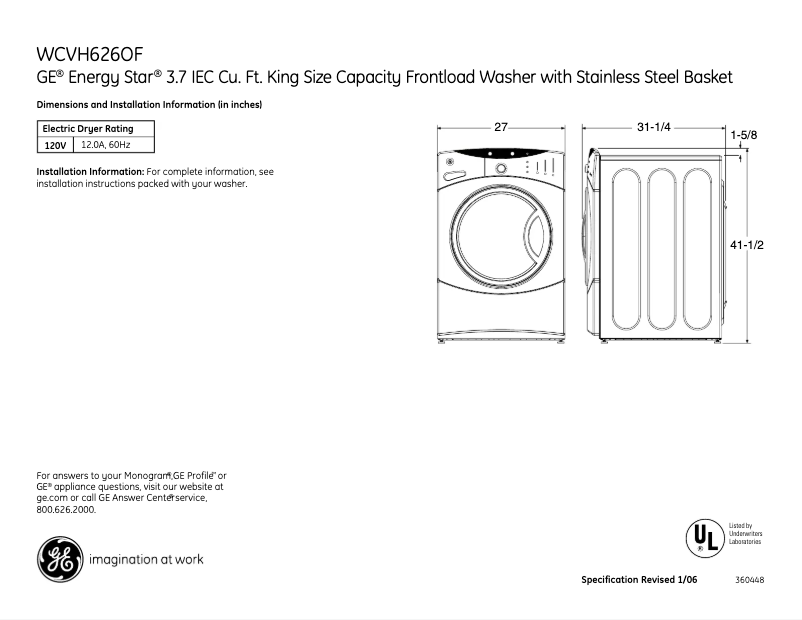 First page image of the manual for WCVH6260FWW