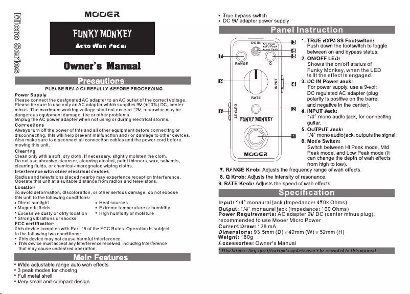 Page 1 of the manual User Manual Mooer Funky Monkey