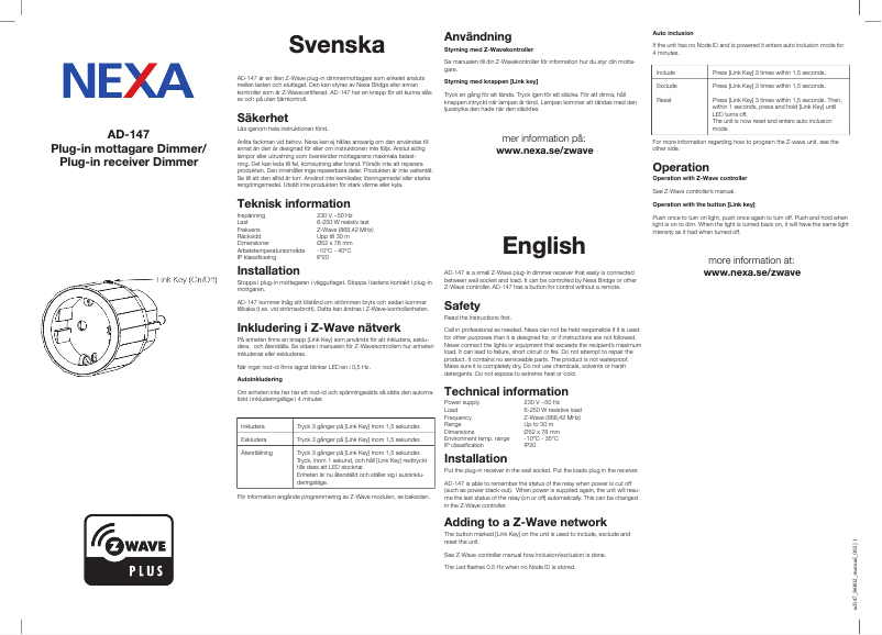 Page 1 of the manual User Manual Nexa AD-147
