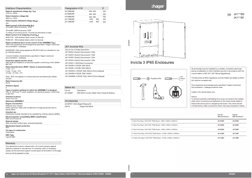 Page 1 of the manual User Manual Hager JK116BD