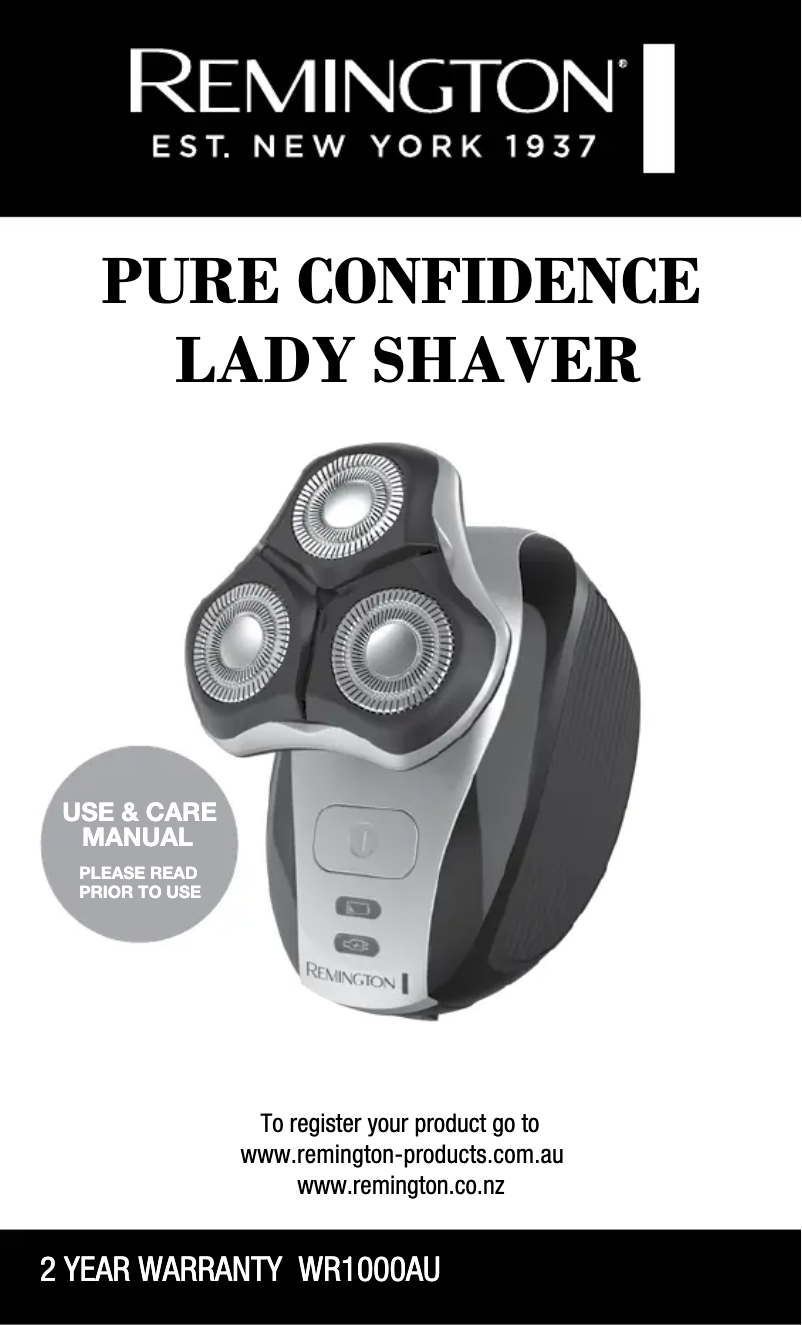 Page 1 of the manual User Manual Remington Ultimate Series Pure Confidence Lady Shaver WR1000AU