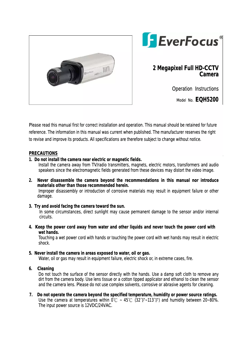 Page 1 of the manual User Manual EverFocus EQH5200
