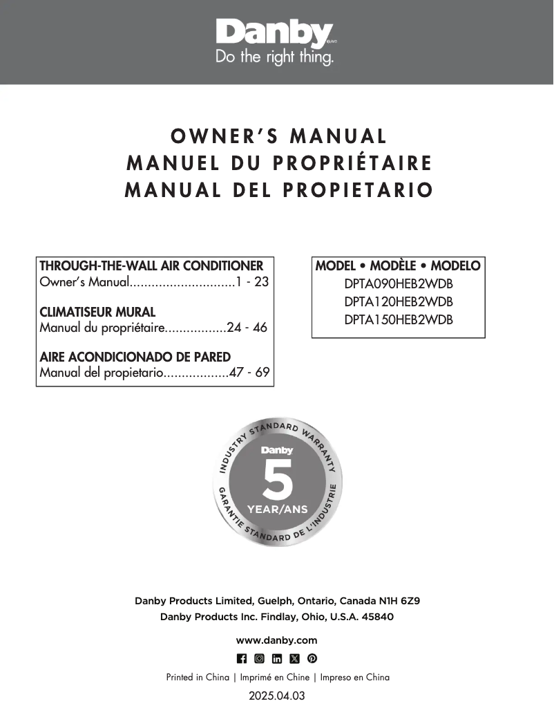 Page 1 of the manual User Manual Danby DPTA090HEB2WDB