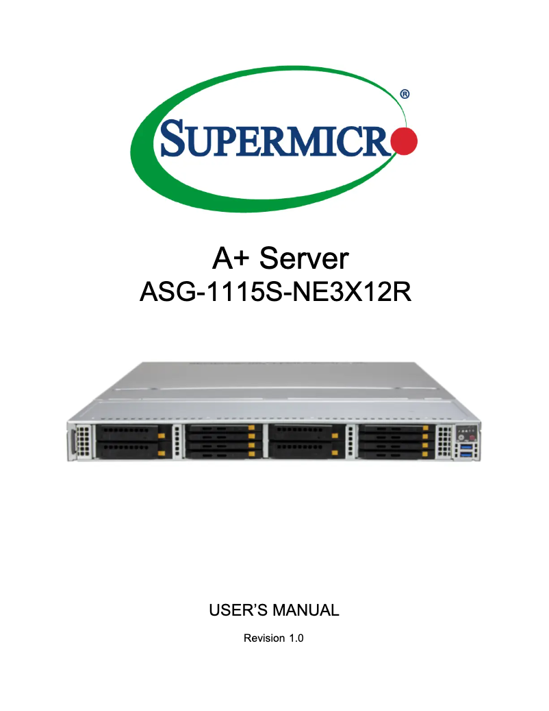 First page image of the manual for SuperServer ASG-1115S-NE3X12R