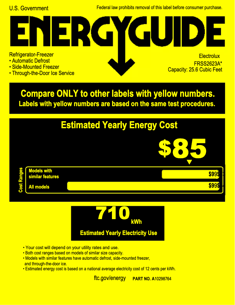 Page 1 of the manual Energy Label Frigidaire FRSS2623AW