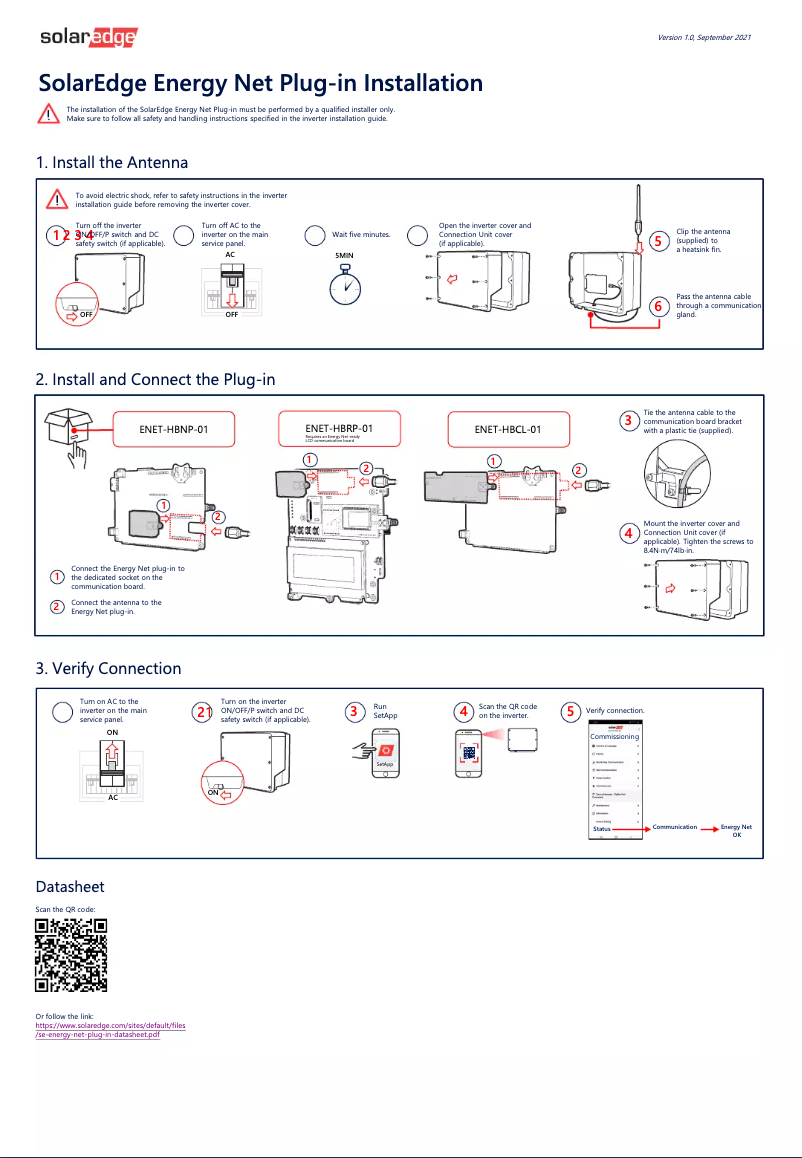 Page 1 of the manual User Manual SolarEdge ENET-HBNP-01