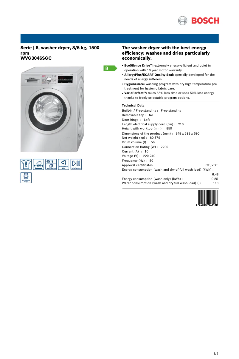 First page image of the manual for WVG3046SGC