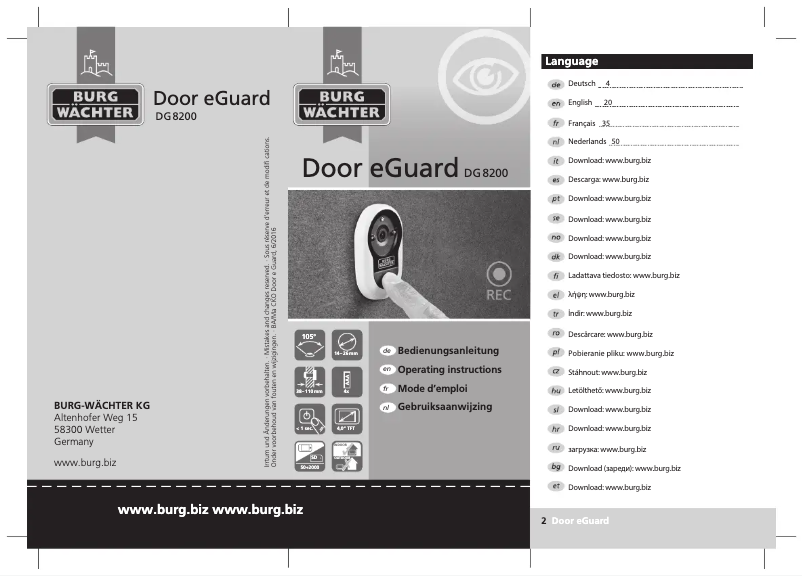 Page 1 of the manual User Manual Burg Wächter Door eGuard DG 8100