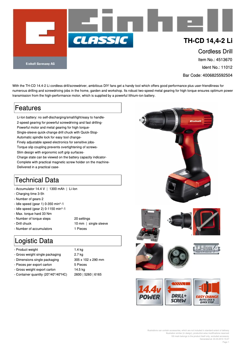 First page image of the manual for TH-CD 14,4-2 Li