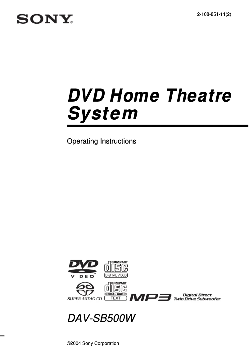 First page image of the manual for DAV-SB500