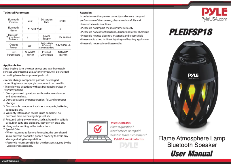 First page image of the manual for PLEDFSP18