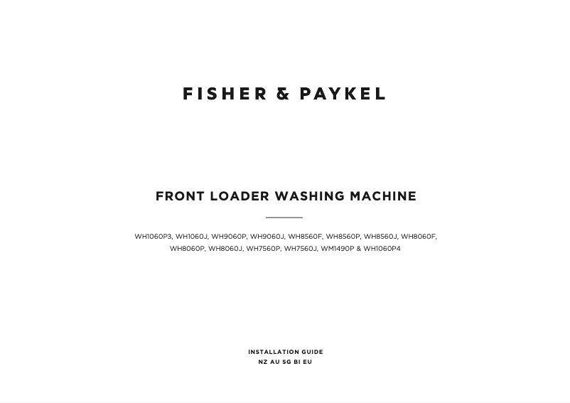 Page 1 of the manual Installation Guide Fisher & Paykel WH1060P4