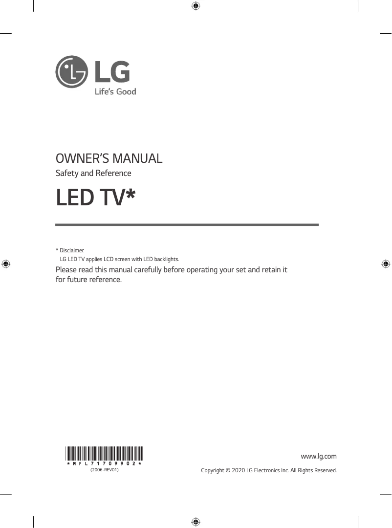 First page image of the manual for 55US765H