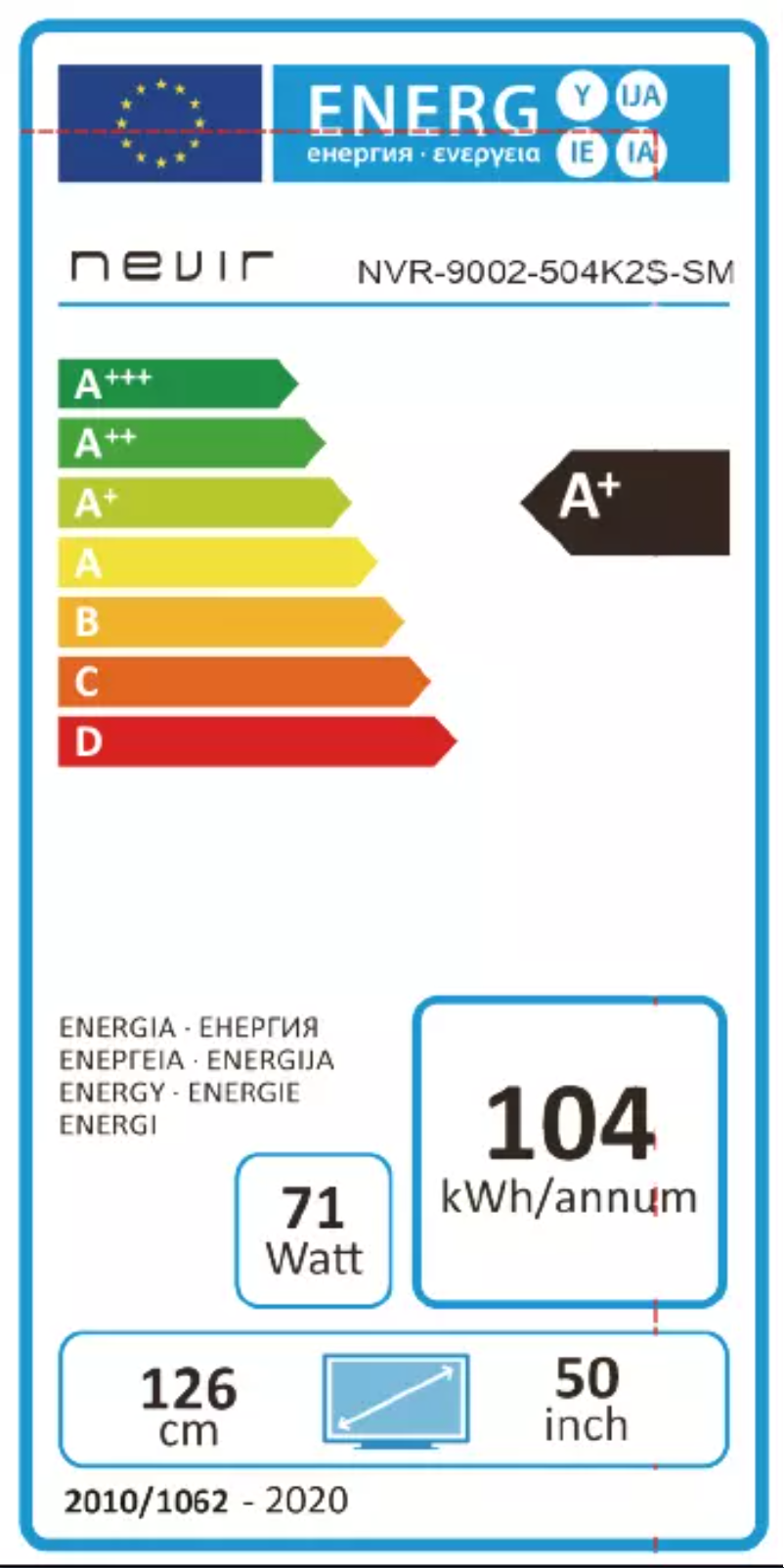 Page 1 of the manual Energy Label Nevir NVR-9002-504K2S-SM