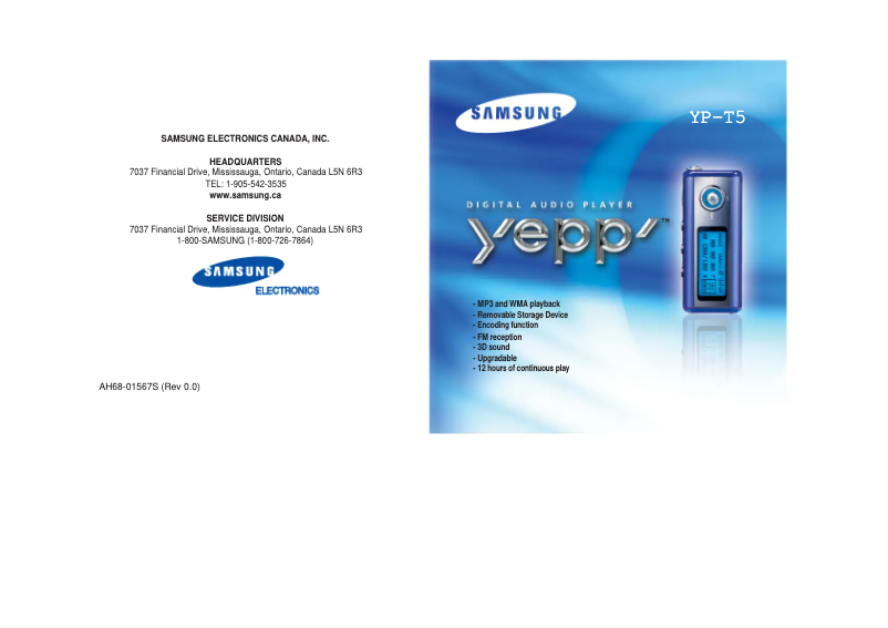 Page 1 of the manual User Manual Samsung Yepp YP-T5