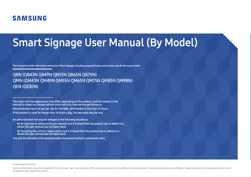 Page 1 of the manual User Manual Samsung LH82QENELGC/EN