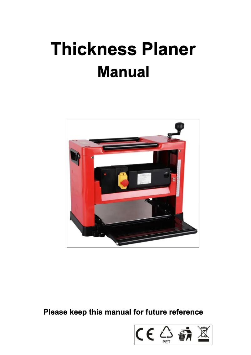 First page image of the manual for Thickness Planer M1B-LS-3301