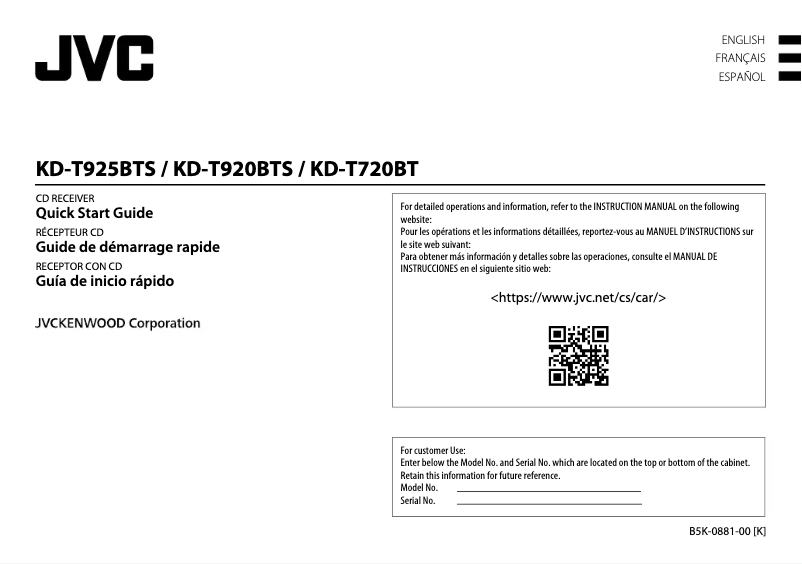First page image of the manual for KD-T720BT