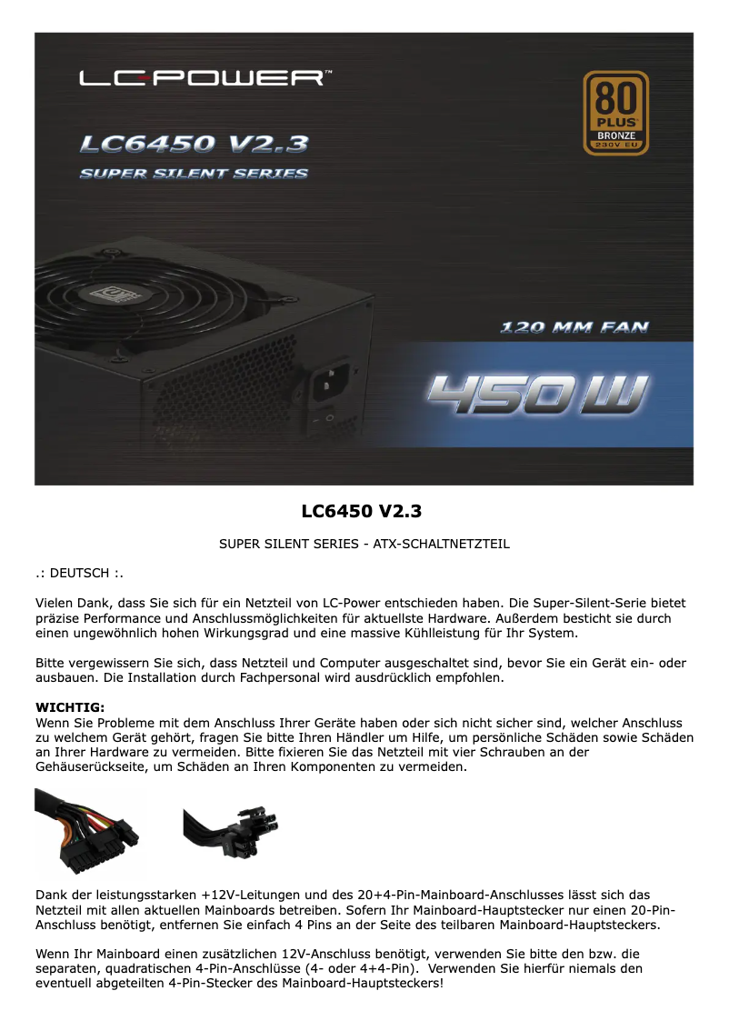 Page 1 of the manual User Manual LC-Power LC6450 V2.3