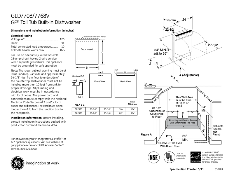 Page 1 of the manual Technical Sheet GE GLD7768VSS