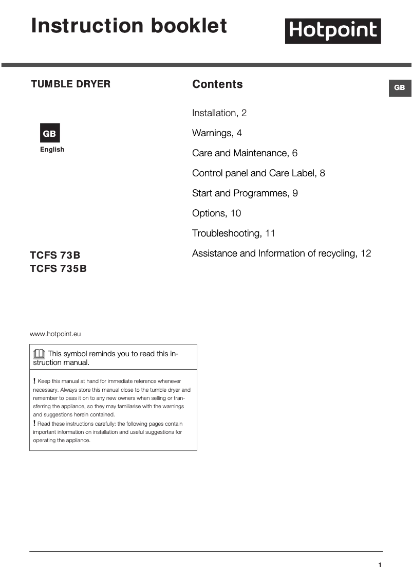 First page image of the manual for TCFS 73B GP.9 (UK)