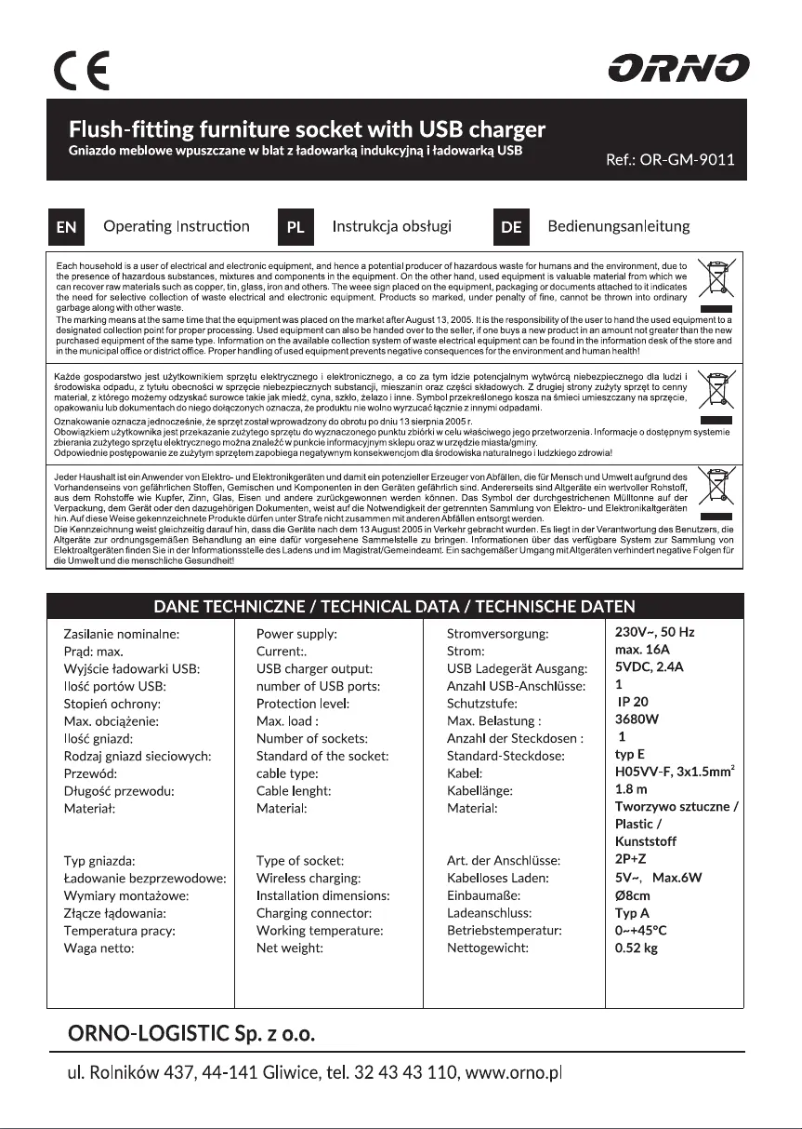 Page 1 de la notice Manuel utilisateur ORNO OR-GM-9011