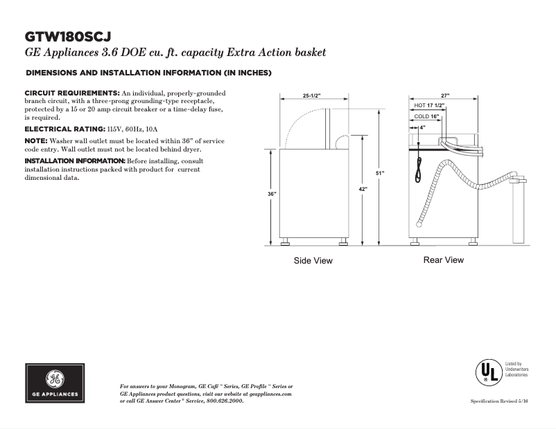 First page image of the manual for GTW180SCJWW