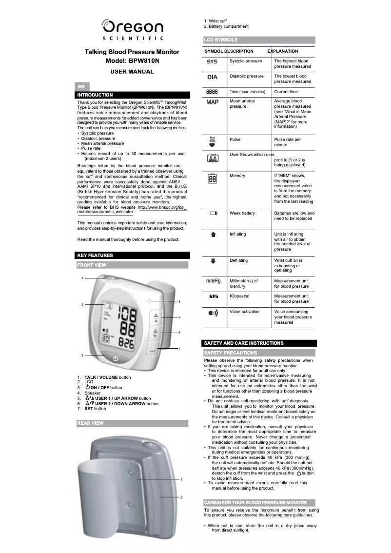 First page image of the manual for BPW810N