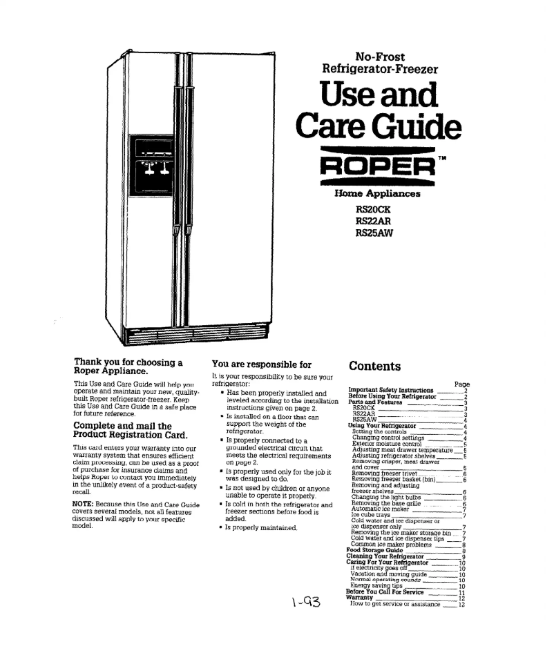 First page image of the manual for RS20CKXZW00