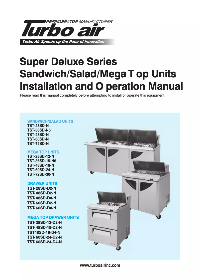 Page 1 of the manual Installation Guide Turbo air TST-48SD-18