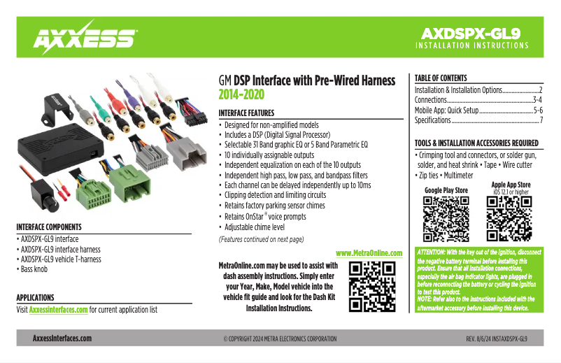 First page image of the manual for AXDSPX-GL9