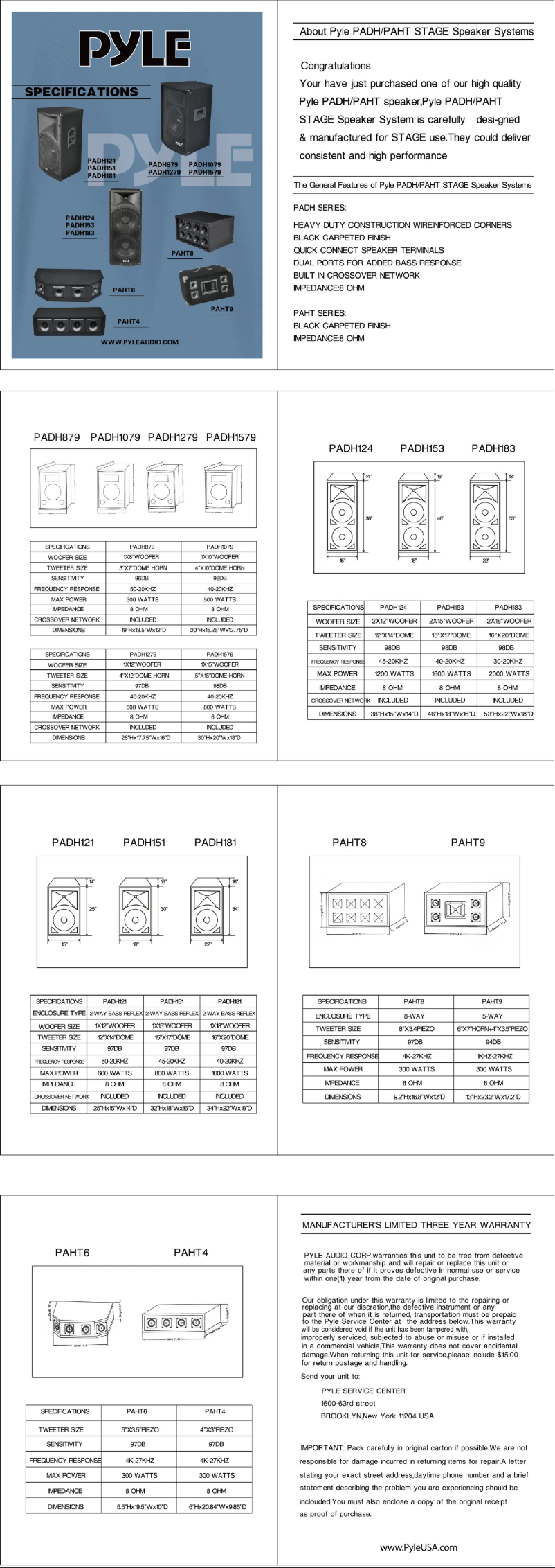 First page image of the manual for PAHT6