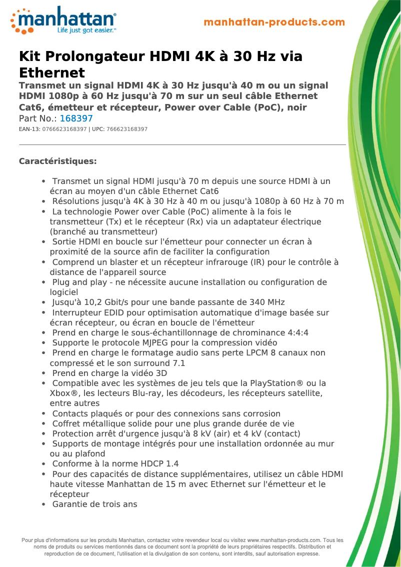 Page 1 of the manual Technical Sheet Manhattan 168397